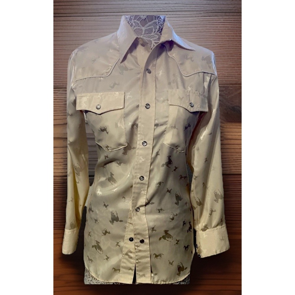 Roper Ivory Satin Western Snap Animal Print‎ Blouse Long Sleeve Women's